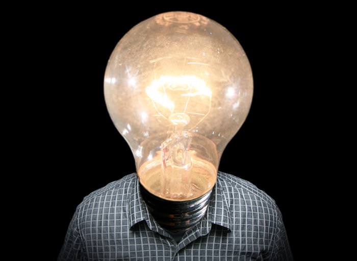 mental strength: man with a lightbulb as his head and neck