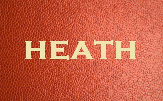 'heath' on red leather background