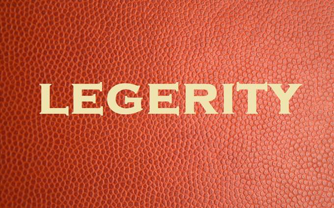 'legerity' on red leather background