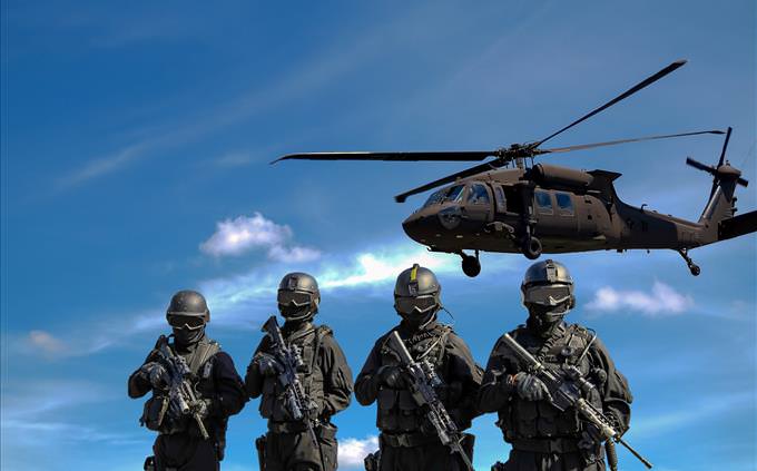 Special forces and helicopter