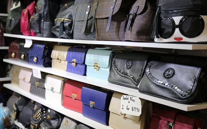 Women's bags on a store’s shelves