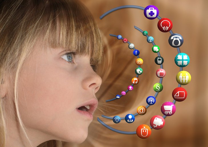 girl and different app logos