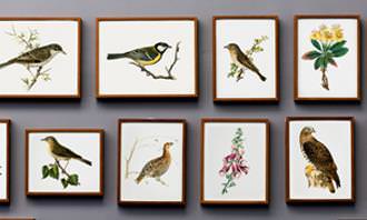Find the Differences: A collection of bird pictures on a wall