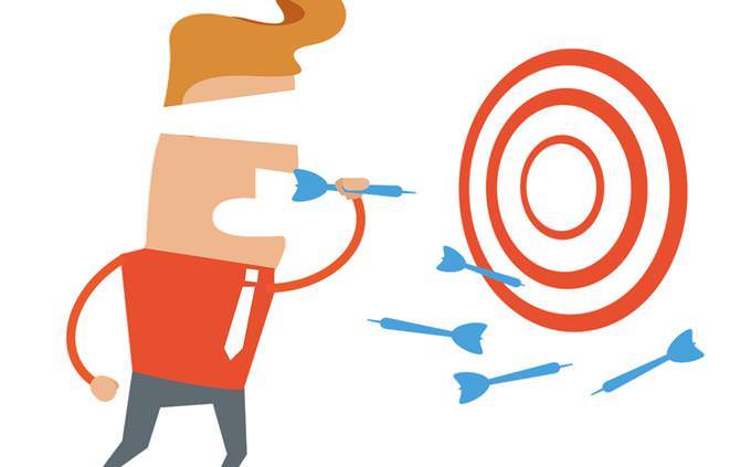 Find the differences: An illustration of a man with a blindfold throwing arrows at a target