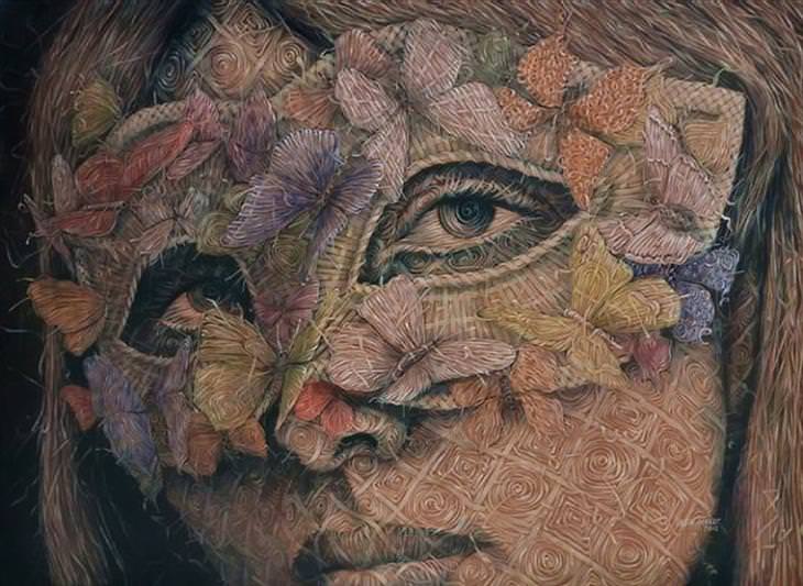 Obras de arte con efecto de Tejido de Alexi Torres mujer con antifaz