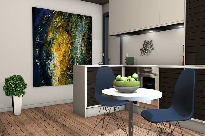 Graphic illustration of a space with a dining table