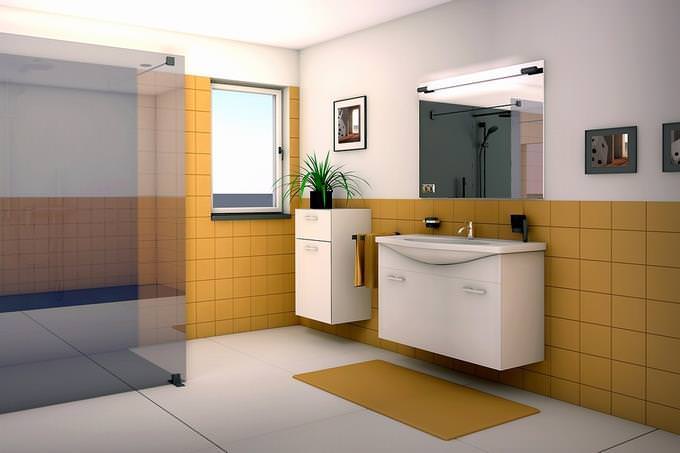 Graphic illustration of a bathroom