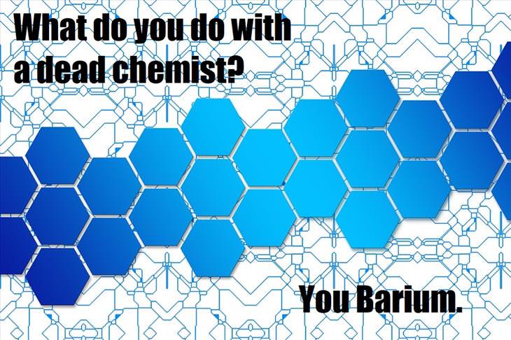 What do you do with a dead chemist? You Barium. bad chemistry jokes