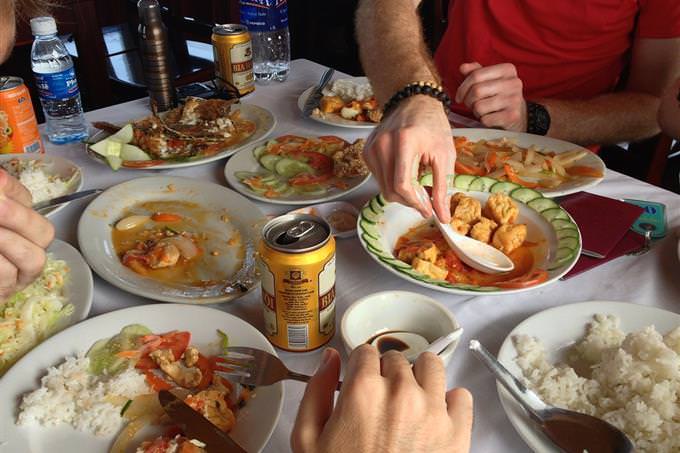 People eating around the table