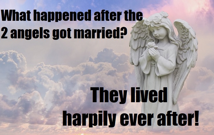 What happened after the 2 angels got married? They lived harpily ever after. funny lame jokes about angels