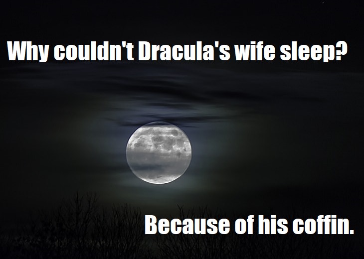 Why couldn't Dracula's wife sleep? Because of his coffin. terrible puns