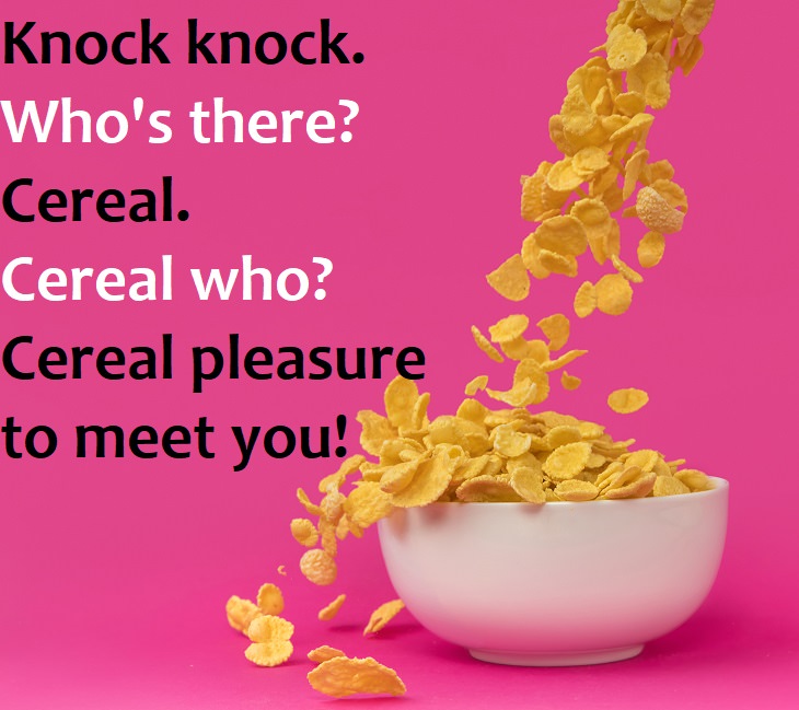 Knock knock!  Who’s there?  Cereal.  Cereal who?  Cereal pleasure to meet you. funny knock knock jokes and puns