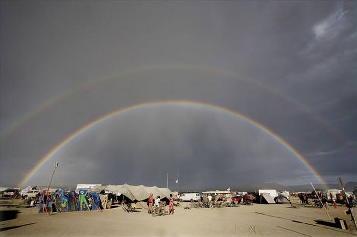 two rainbows over desert - double rainbow