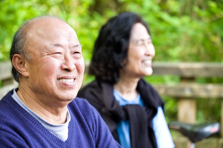 Chinese people laughing and smiling