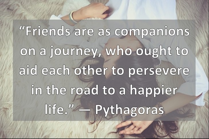 “Friends are as companions on a journey, who ought to aid each other to persevere in the road to a happier life.” ― Pythagoras 