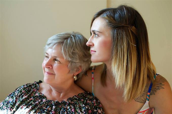 A woman and her mother side by side