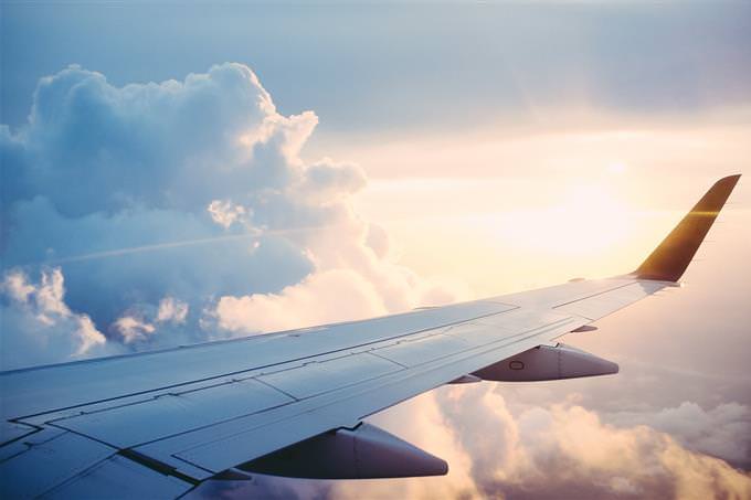 Wing of an airplane in the air