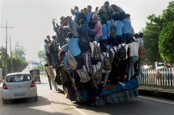 overloaded car with people