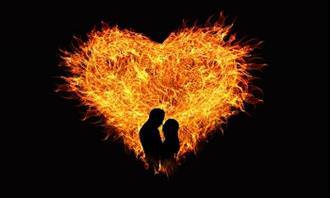 Illustration of a loving couple in a burning heart
