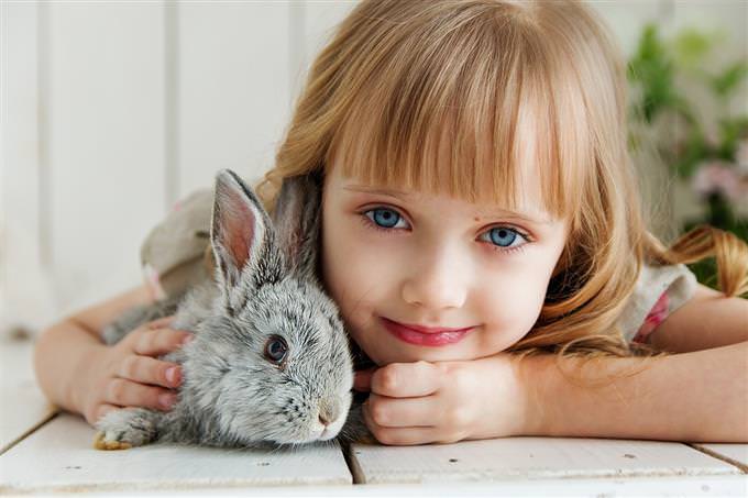 A girl with a rabbit