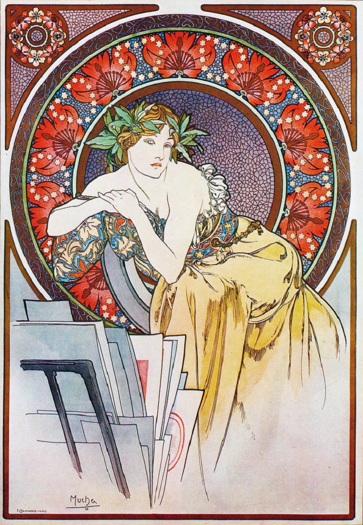 lady with easel Alphonse Mucha