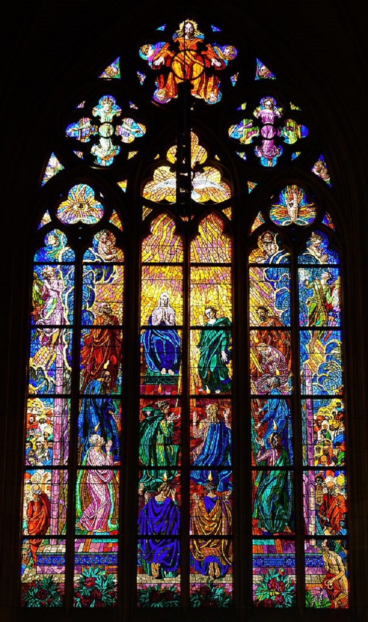 st.vitus cathedral glass window by Alphonse Mucha