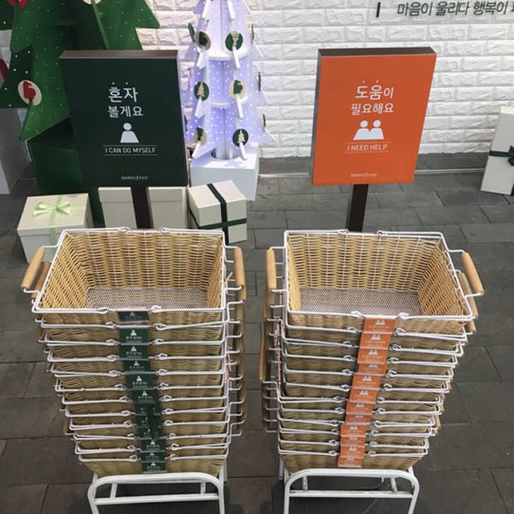 useful design innovations  color coded shopping baskets