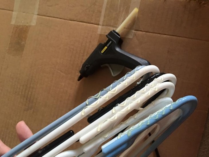Organization Hacks to Declutter Your Closet glue on hangers