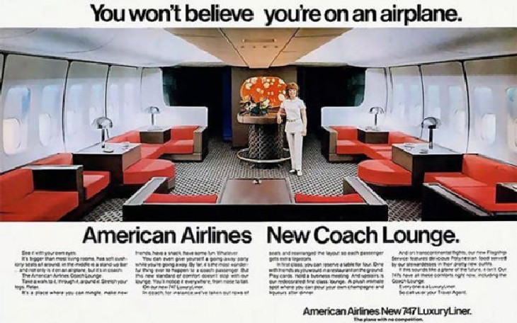 25 Silly and Fun Futuristic Inventions of the Past American Airlines coach lounge from the 1970's