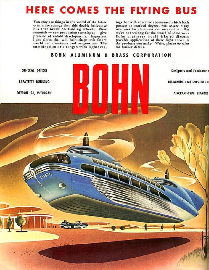 25 Silly and Fun Futuristic Inventions of the Past flying bus concept from 1946