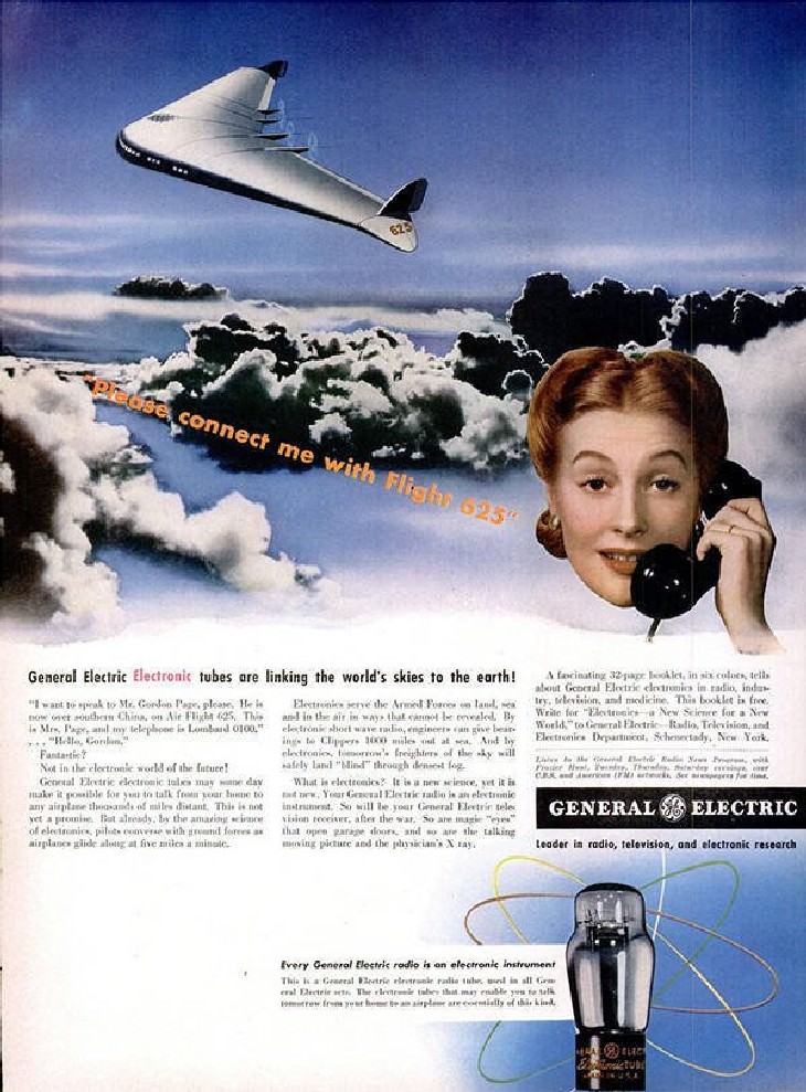25 Silly and Fun Futuristic Inventions of the Past 1942 concept design of a mobile phone on planes by General Electric
