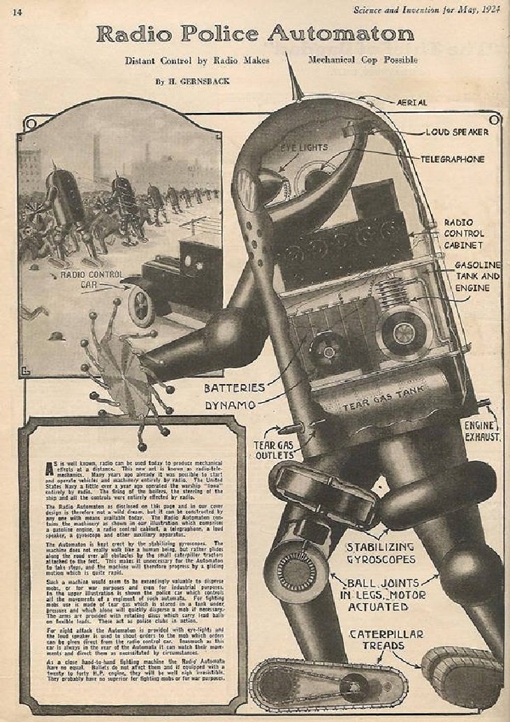 25 Silly and Fun Futuristic Inventions of the Past radio-controlled police robot (1924)