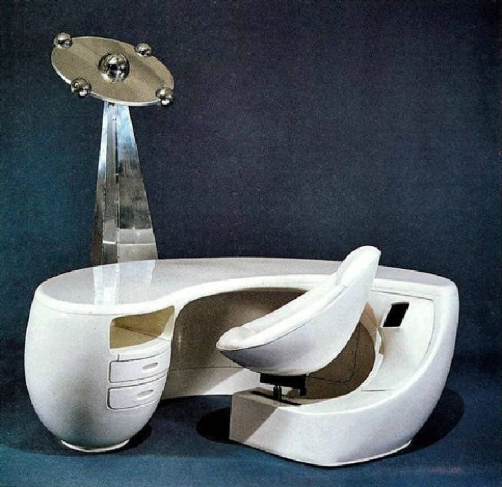 25 Silly and Fun Futuristic Inventions of the Past Space Age desk design by Jean Leleu, 1969