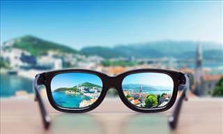 eyeglasses in front of a beautiful landscape