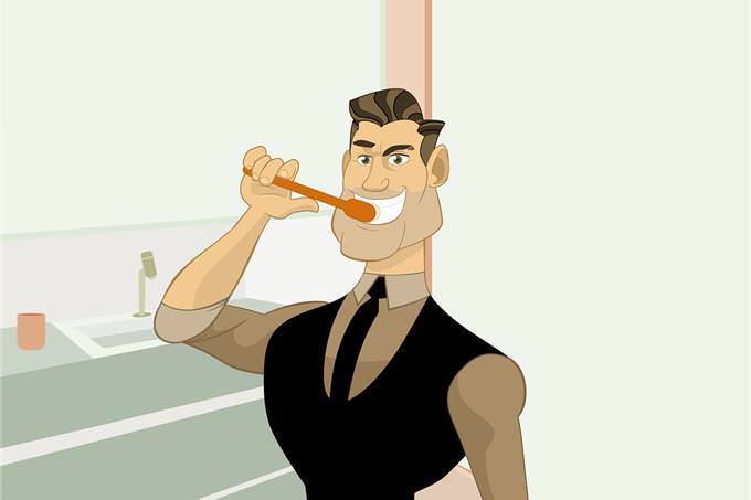 smile test: man brushing teeth animted