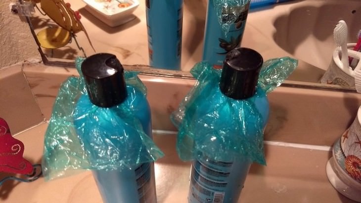 packing and hotel tricks Secure Your Toiletries From Spillage with plastic wrap