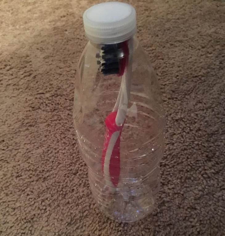 packing and hotel tricks bottle as a toothbrush case
