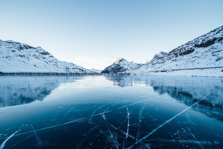 winter landscapes collection  Sarnersee Lake Partially Frozen Over Near Sachseln, Switzerland