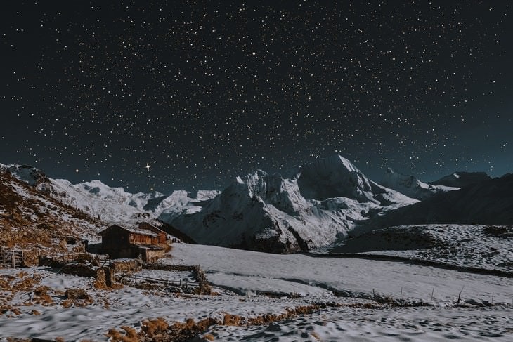 winter landscapes collection Stars Above a Mountainous Night Landscape