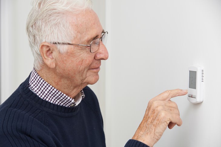 Habits Bad for Eyes man using the thermostat