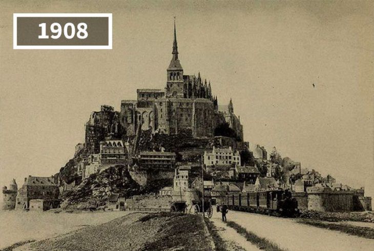Past and Present Mont Saint-Michel, France, 
