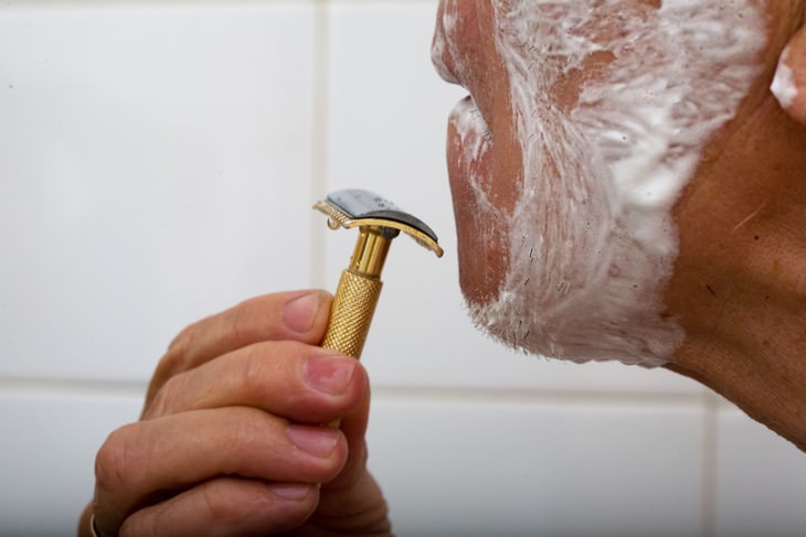 rose water man shaving close up shot