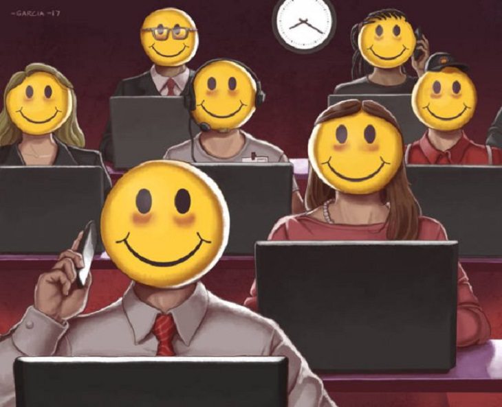  Modern Society Illustrations forced smile 