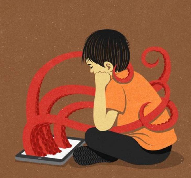  Modern Society Illustrations Children's addiction