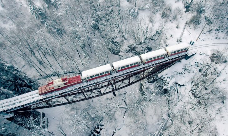 Georgia natural beauty: A snow-covered train passage not far from the city of Borjomi