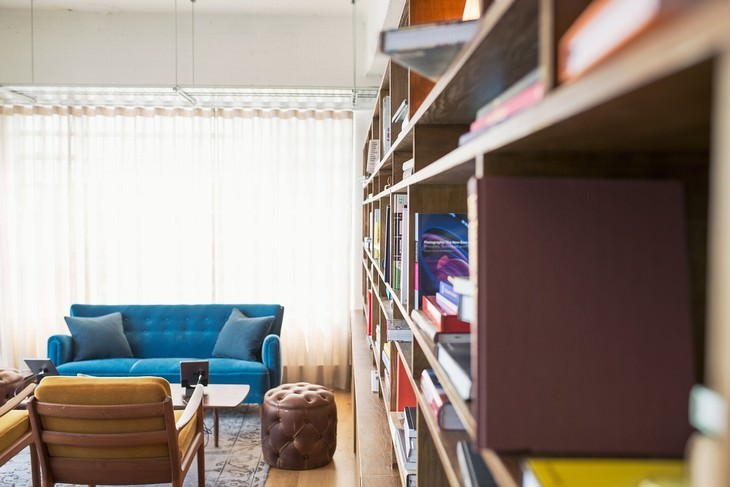 color therapy interior with blue couch