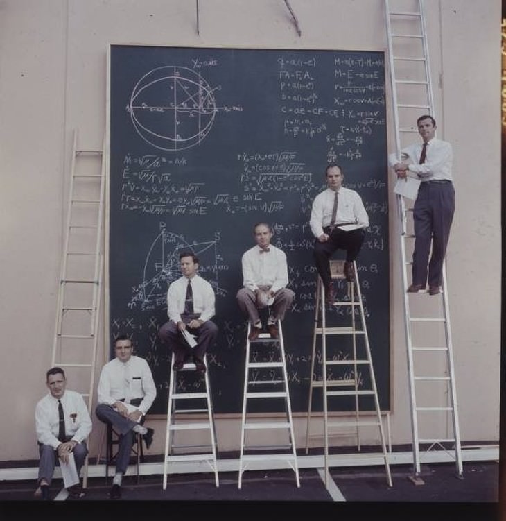 vintage photos NASA Scientists and Their Board of Calculations