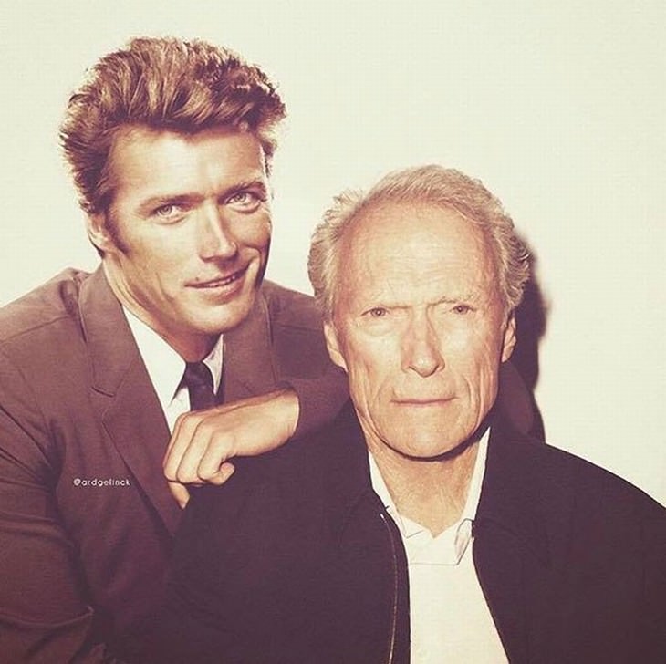 celebrities and their younger selves clint eastwood