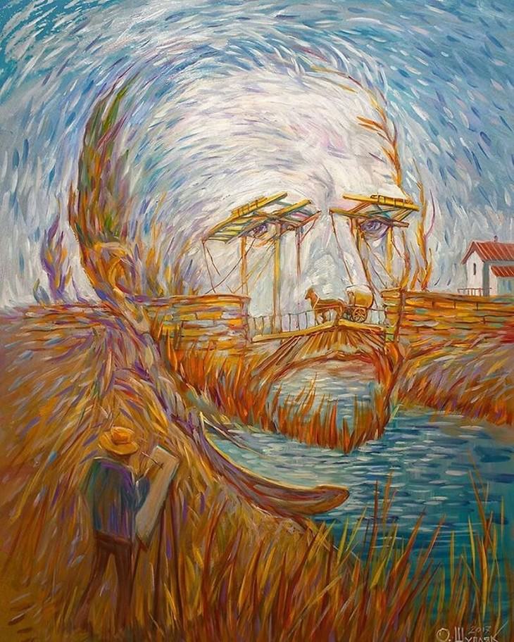 optical illusions Oleg Shuplyak Vincent Van Gogh "Langlois Bridge At Arles"