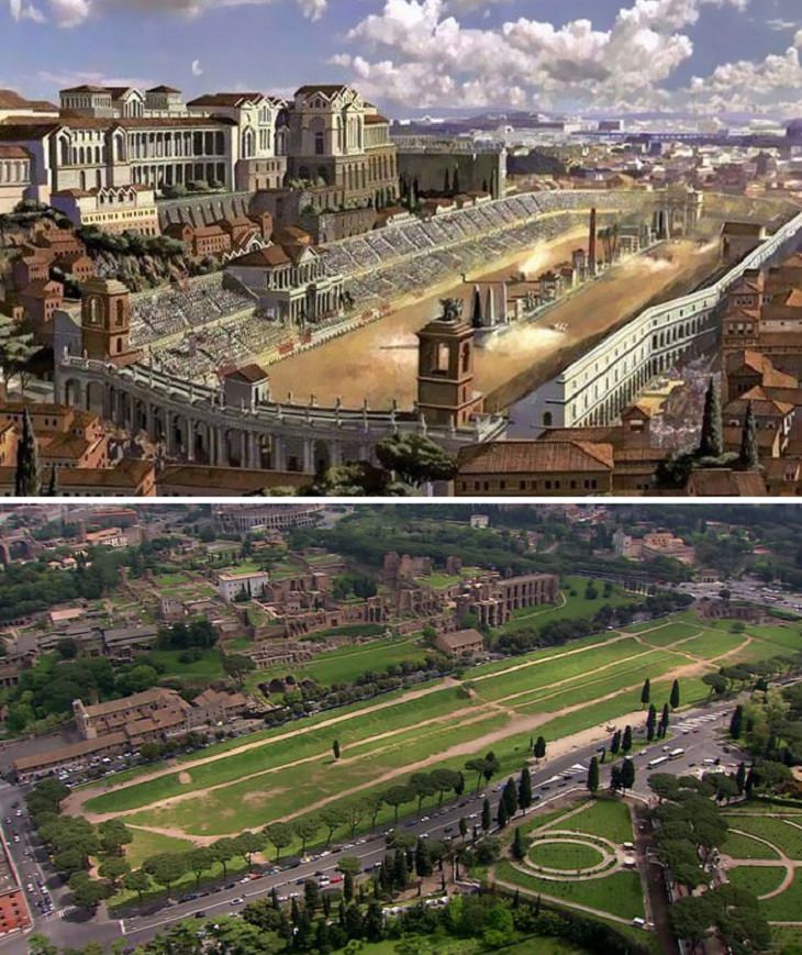 Roman ruins in the past Circus Maximus